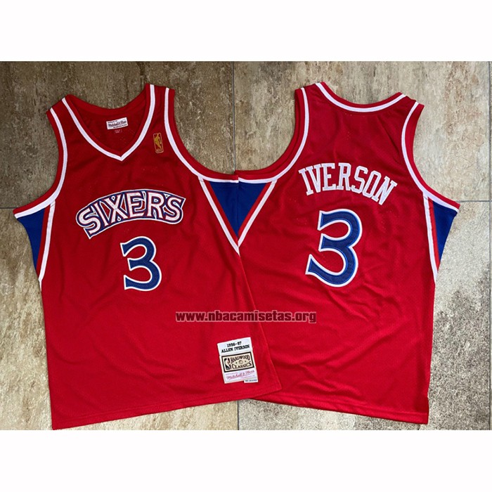 Camiseta Philadelphia 76ers Allen Iverson NO 3 Mitchell & Ness 1996-97 Rojo
